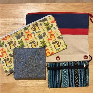 Colorful Assorted Pouches Set. Lot of 4.